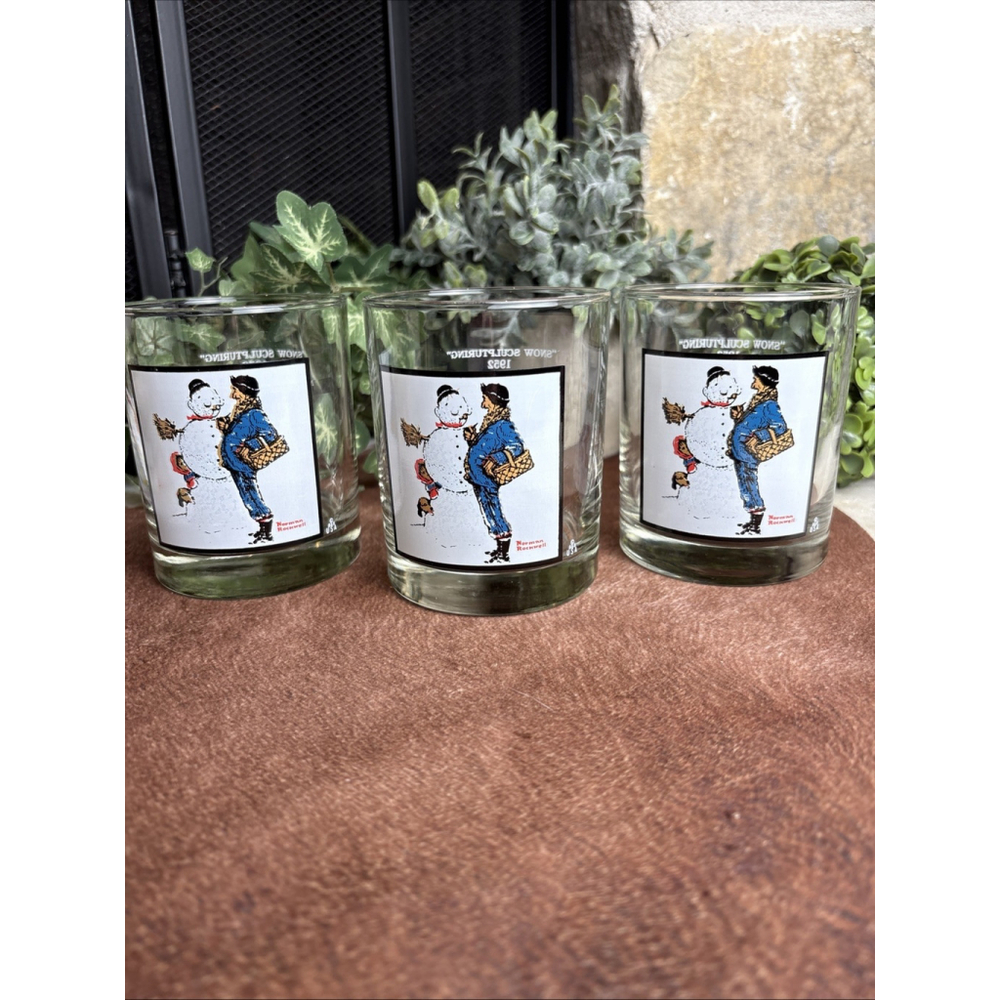 Set of 3 Pepsi & Arby's Norman Rockwell Winter Scene “Snow Sculpting” 1952 Glass